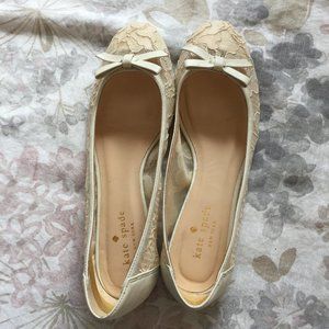 Kate Spade Ballet Flat with  Banner Lace & Leather Ivory Bow